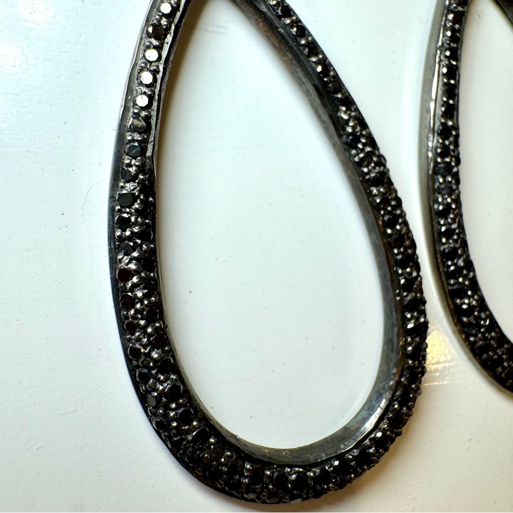New Versani 2 Carat Black Diamond Open Teardrop Earrings - Picture 5 of 7